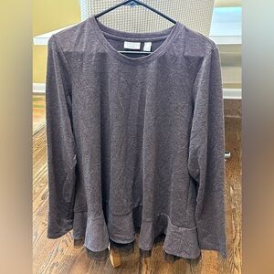 LOGO by Lori Goldstein marled brown shirt with ruffles bottom